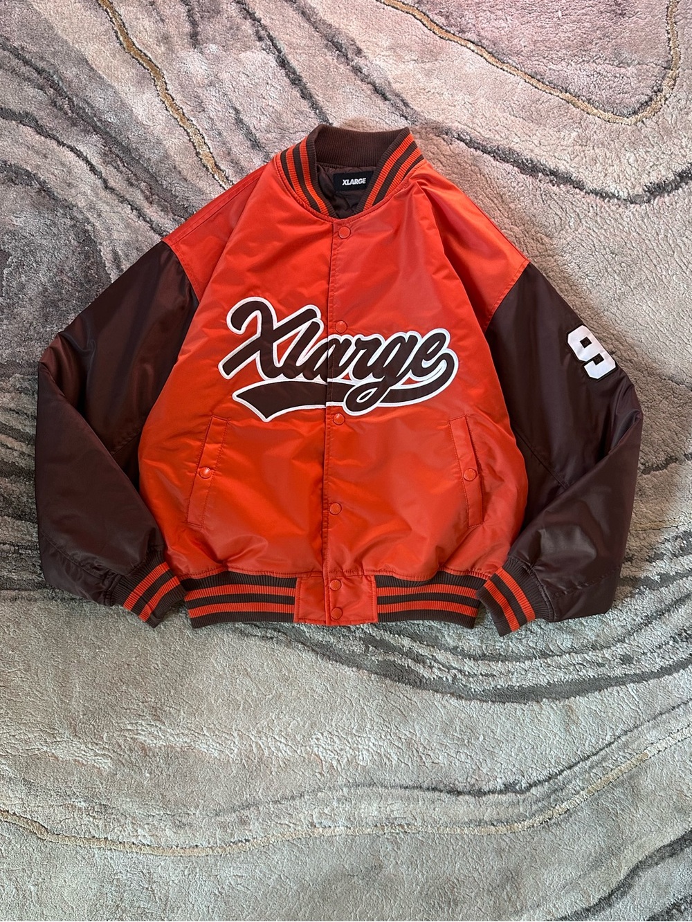X-LARGE Men’s Size S Orange and Brown Varsity Jacket